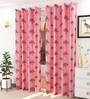 Pink Floral Polyester 9 Ft Semisheer Eyelet Door Curtain