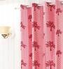 Pink Floral Polyester 9 Ft Semisheer Eyelet Door Curtain