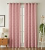 Pink Poleyster Floral 9 Feet Semi Transperency Ring Top Long Door Curtains 2Pcs