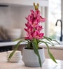 Pink Pu Foam Velvet Orchid Elegance Pot With Flower