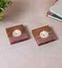 Pink Resin & Mangowood Tealight Holder Set of 2