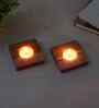 Pink Resin & Mangowood Tealight Holder Set of 2