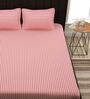 Pink Striped 300 TC 100% Cotton King Sized Bed Sheets with 2 Pillow Covers