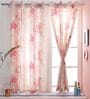 Pink Floral Jute 5 Ft Light Filtering Eyelet Window Curtain