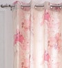 Pink Floral Jute 5 Ft Light Filtering Eyelet Window Curtain
