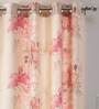 Pink Floral Jute 7 Ft Light Filtering Eyelet Door Curtain
