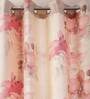 Pink Floral Jute 7 Ft Light Filtering Eyelet Door Curtain