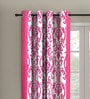 Pink Floral Polyester 5 Ft Semisheer Eyelet Window Curtains (Set of 2)