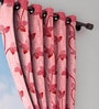 Pink Floral Polyester 5 Ft Semisheer Eyelet Window Curtains (Set of 2)