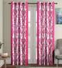 Pink Floral Polyester 9 Ft Semisheer Eyelet Door Curtains (Set of 2)