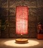 Lense Pink Jute Shade Table Lamp With Wood Base