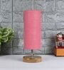 Lense Pink Jute Shade Table Lamp With Wood Base