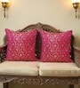 Pink Silk blend Brocade Meenakari Morpankh  16x16 inches Cushion Covers (Set of 2)