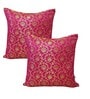 Pink Silk blend Brocade Meenakari Morpankh  16x16 inches Cushion Covers (Set of 2)