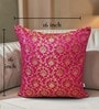Pink Silk blend Brocade Meenakari Morpankh  16x16 inches Cushion Covers (Set of 2)