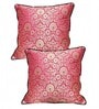 Pink Silk blend Zari Woven Brocade 16x16 inches Cushion Covers (Set of 2)