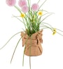 Pink Silk Plastic And Jute Chic Artificial Dandelion Arrangement Flower Bunch With Jute Wrap