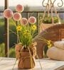 Pink Silk Plastic And Jute Chic Artificial Dandelion Arrangement Flower Bunch With Jute Wrap