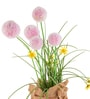 Pink Silk Plastic And Jute Chic Artificial Dandelion Arrangement Flower Bunch With Jute Wrap
