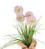 Pink Silk Plastic And Jute Faux Allium Flower Bunch With Jute Wrap