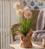 Pink Silk Plastic And Jute Faux Allium Flower Bunch With Jute Wrap