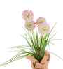 Pink Silk Plastic And Jute Faux Allium Flower Bunch With Jute Wrap