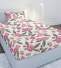 Pink Floral 144 TC Cotton Single Bedsheet with 1 Pillow Cover