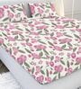 Pink Floral 144 TC Cotton Super King Bedsheet with 2 Pillow Covers