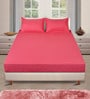 Pink Solid 150 TC Glace Cotton Queen Sized Double Bedsheet with 2 Pillow Covers