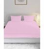 Pink Solid 210 TC Cotton Queen Sized Double Bedsheet with 2 Pillow Covers Satin Stripe 2024 Collection