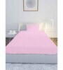 Pink Solid 210 TC Cotton Single Sized Bedsheet with 1 Pillow Cover Satin Stripe 2024 Collection