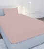 Pink Solid 210 TC Cotton Single Sized Bedsheet with 1 Pillow Cover Satin Stripe 2024 Collection