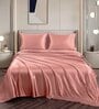 Pink Solid 400 TC Satin Queen Fitted Bedsheet with 2 Satin Pillow covers