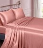 Pink Solid 400 TC Satin Queen Fitted Bedsheet with 2 Satin Pillow covers