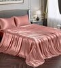 Pink Solid 400 TC Satin Queen Fitted Bedsheet with 2 Satin Pillow covers