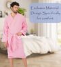 Pink Solid Cotton Men Bath Robe With Belt (M)