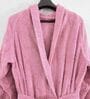 Pink Solid Cotton Unisex Bath Robe (L)