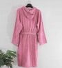 Pink Solid Cotton Unisex Bath Robe (L)