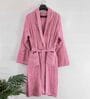 Pink Solid Cotton Unisex Bath Robe (L)
