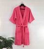 Pink Solid Cotton Unisex Bath Robe (XL)