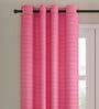 Pink Striped Faux Silk 7 Ft Light Filtering Eyelet Door Curtain