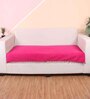 Pink Solid Velvet 1 Seater Quilted Sofa Cover (Protector) with Pompom