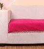 Pink Solid Velvet 2 Seater Quilted Sofa Cover (Protector) with Pompom