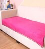 Pink Solid Velvet 3 Seater Quilted Sofa Cover (Protector) with Pompom
