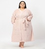 Pink Solid Woolen Women Bath Robe With Belt (3XL)