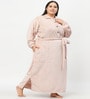 Pink Solid Woolen Women Bath Robe With Belt (3XL)