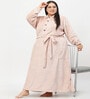 Pink Solid Woolen Women Bath Robe With Belt (3XL)