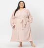 Pink Solid Woolen Women Bath Robe With Belt (3XL)