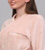 Pink Solid Woolen Women Bath Robe With Belt (S)