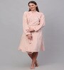 Pink Solid Woolen Women Bath Robe With Belt (S)